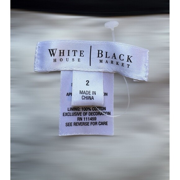 White House Black Market Cotton Linen A Line Skirt White Black Floral -Size 2 - Picture 5 of 7